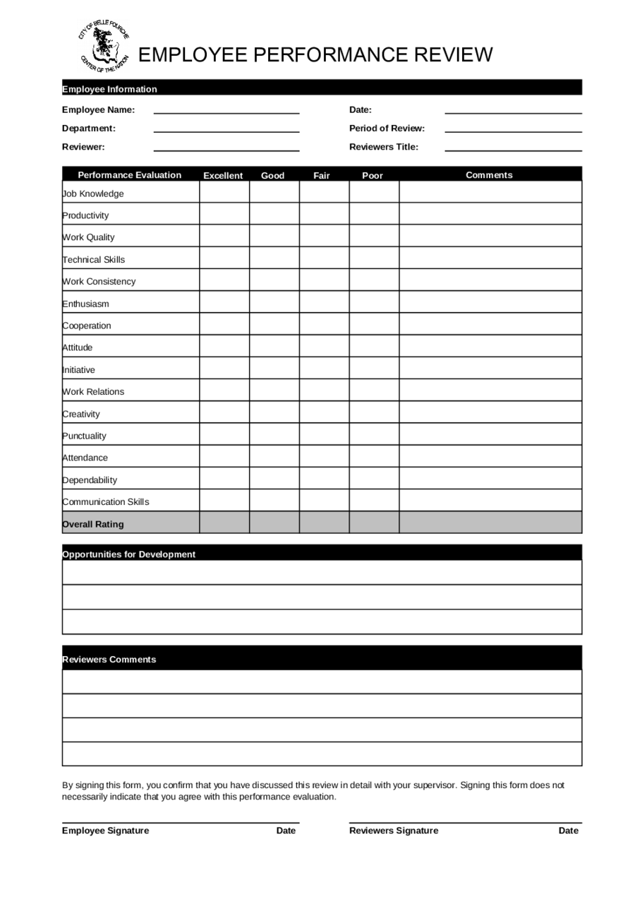 Employee Evaluation Form Printable Free