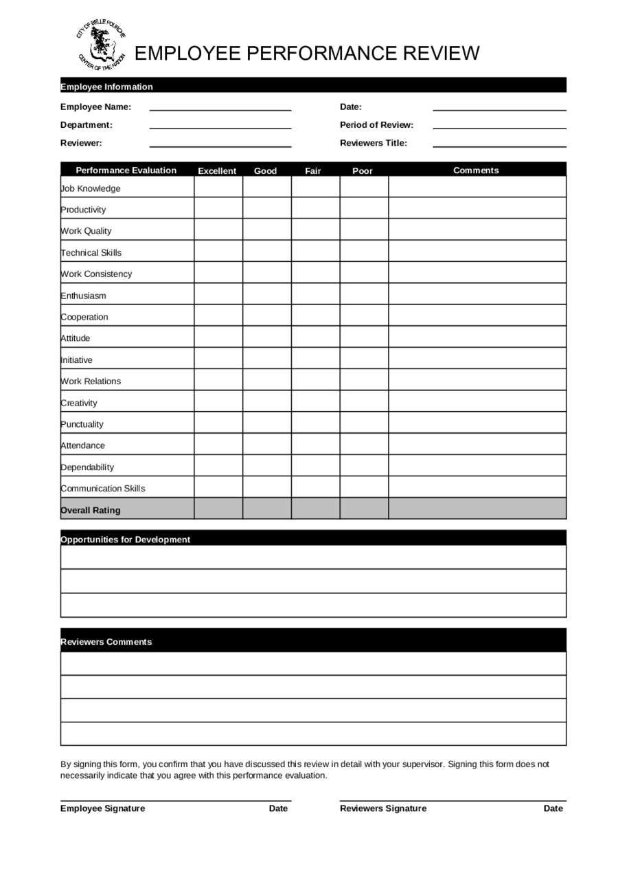 Employee Evaluation Form Printable Free Free Printable Templates