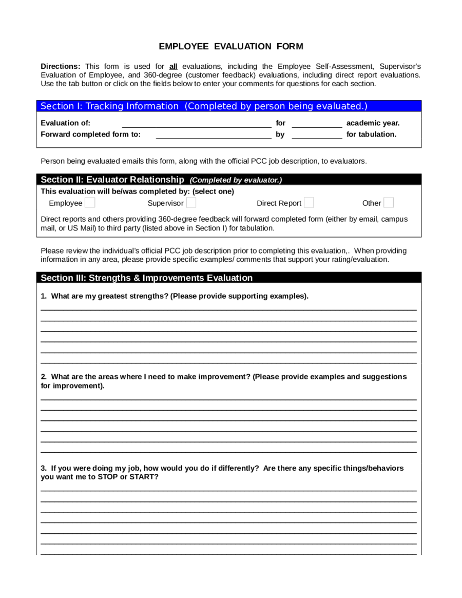 Evaluation Forms For Employees