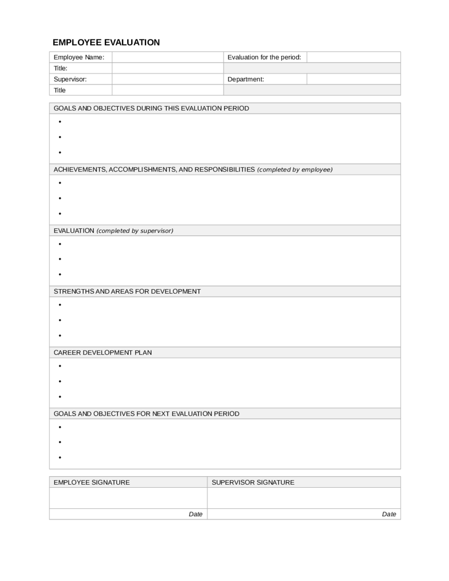 Employee Performance Evaluation Form Examples