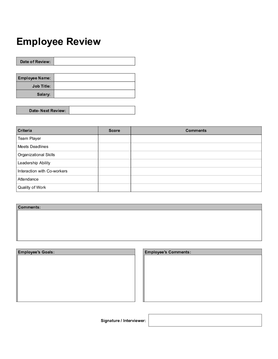 Free Printable Job Evaluation Forms