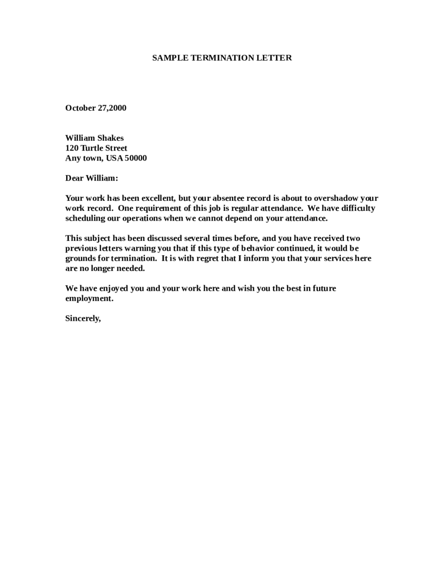 Letter Of Termination Of Employment Template