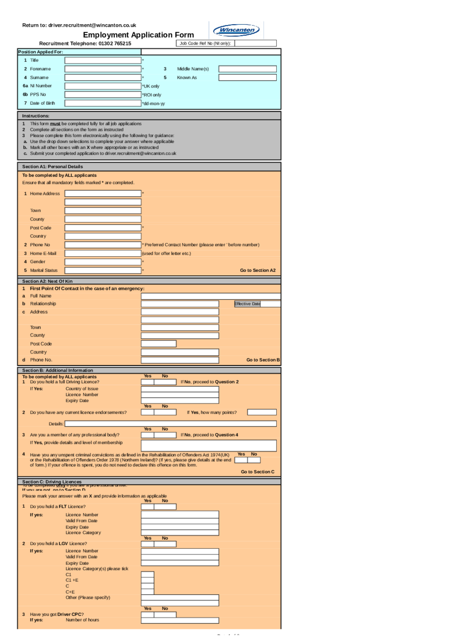 Employment Application Forms
