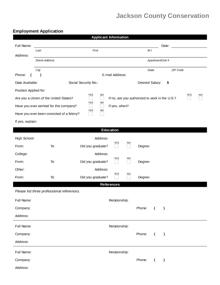 Blank Employment Application Forms 