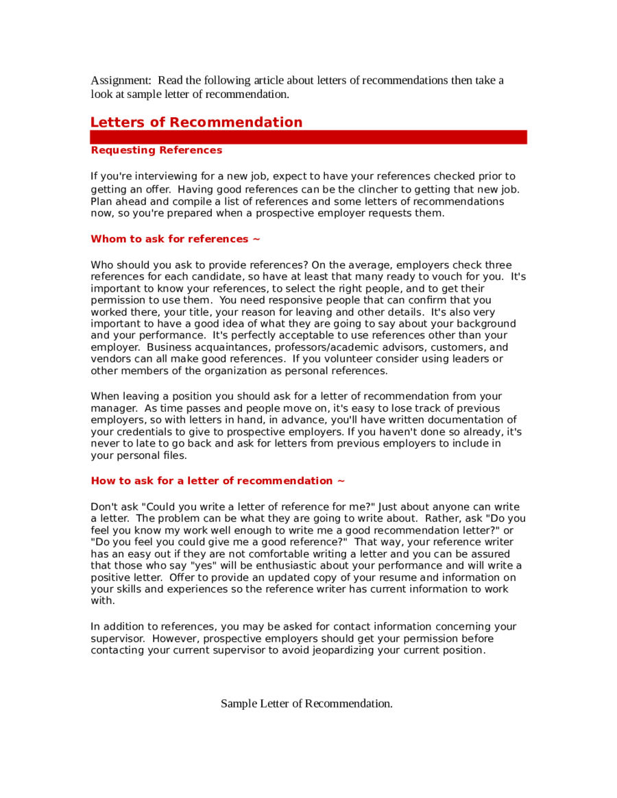 Template For Reference Letter of Recommendation