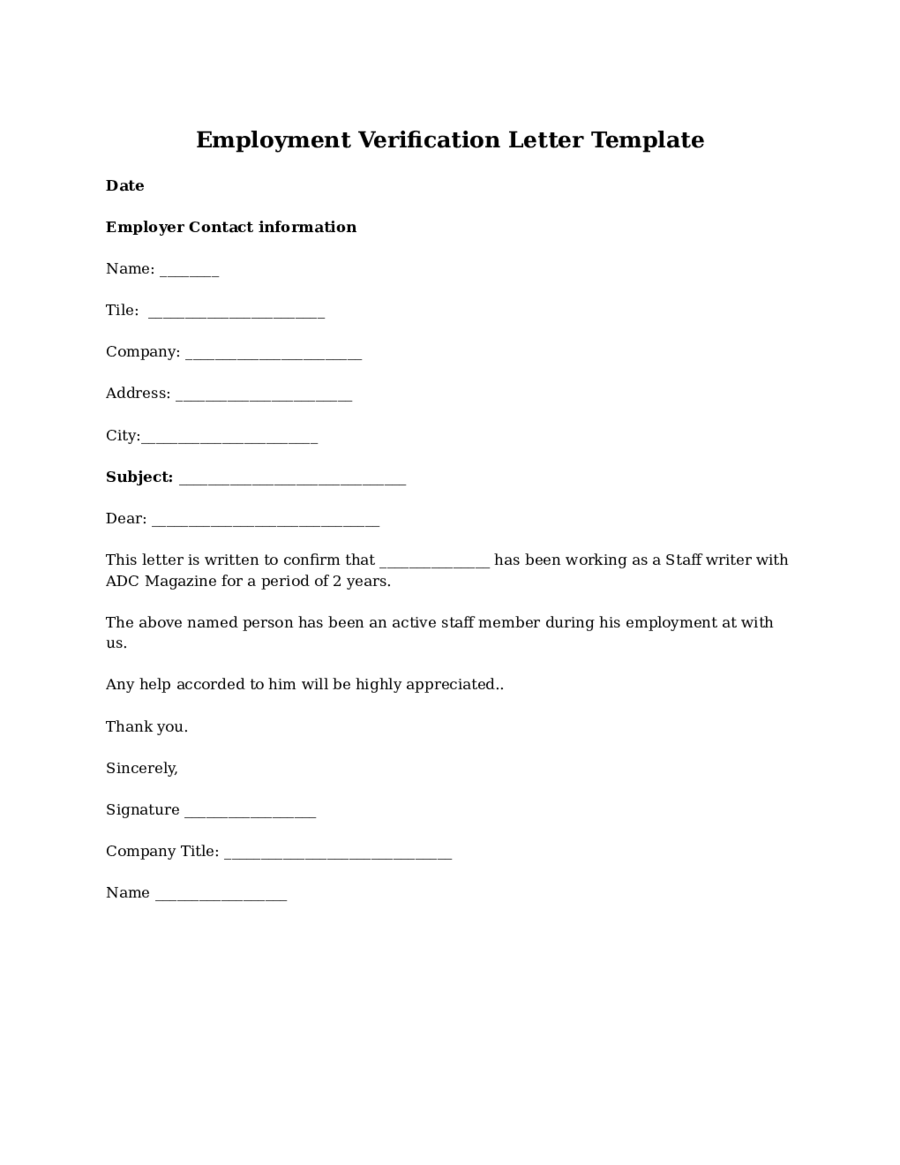 Employment Verification letter Template