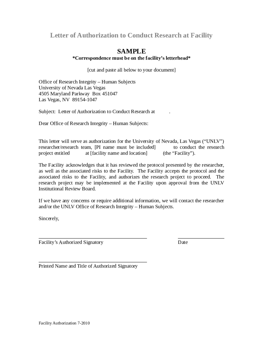 Template Of Authorization Letter for the University