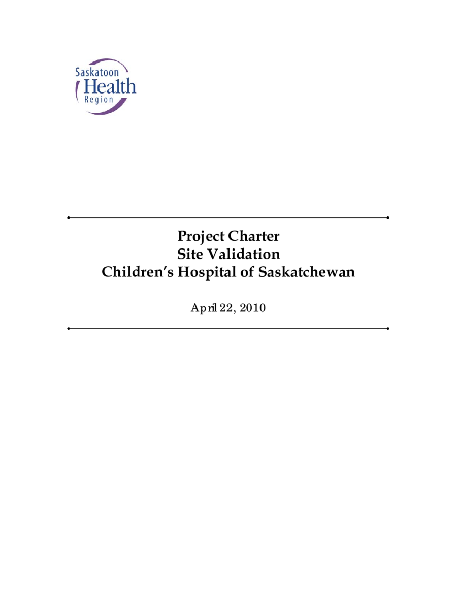 CHS Site Validation - Project Charter