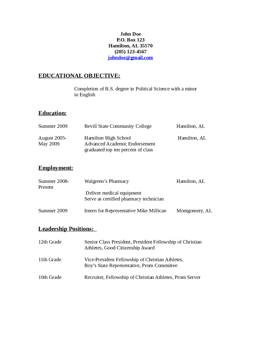 Resume Objective Example