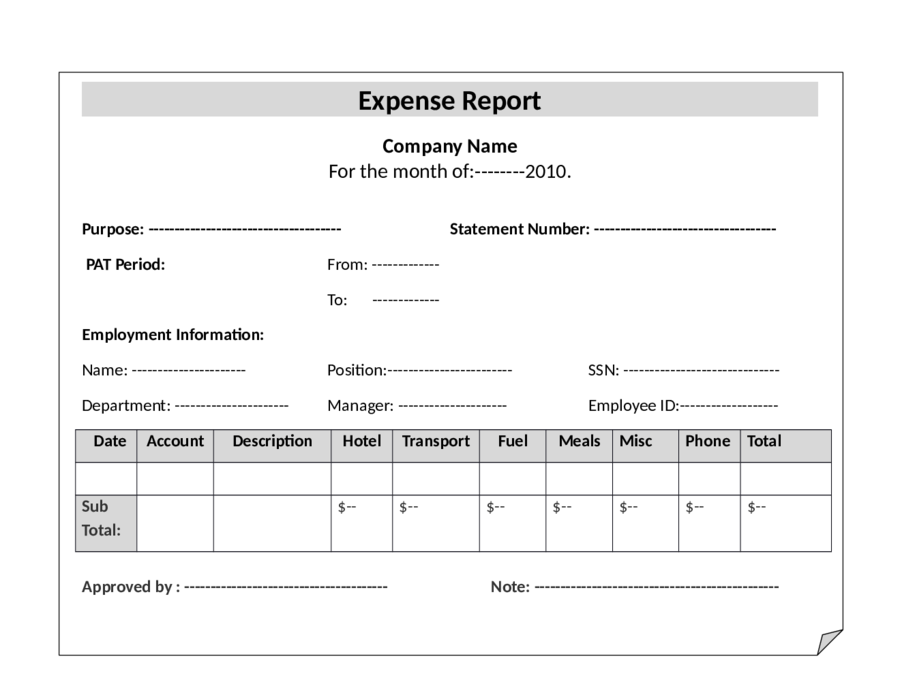 Expense Report For Company