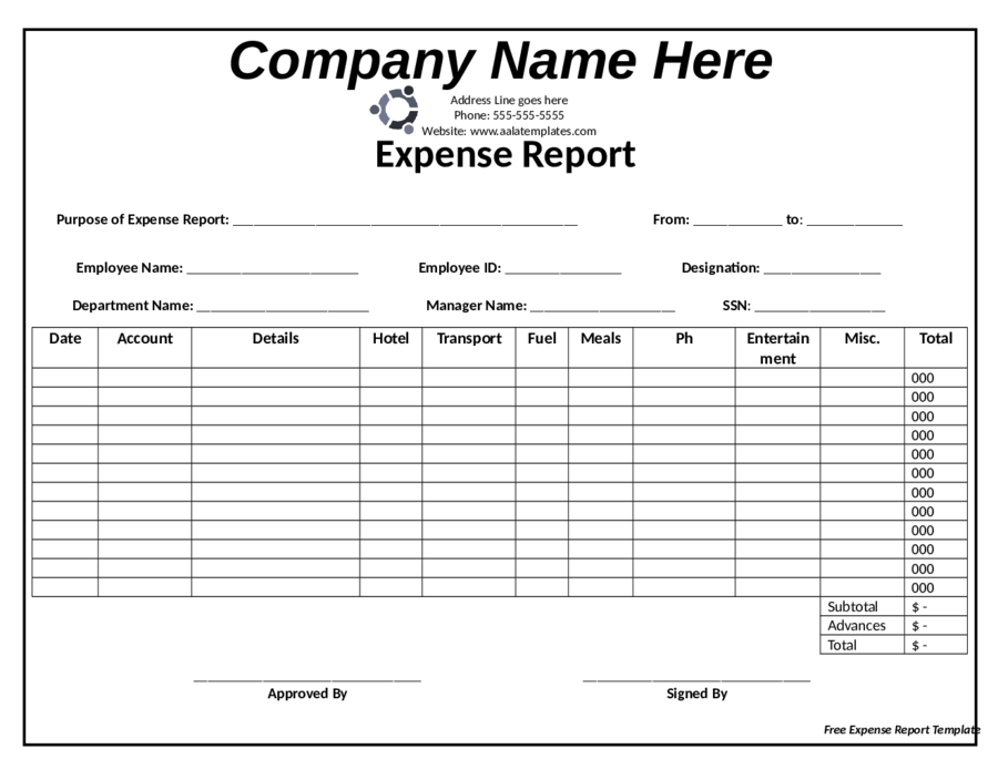 printable expense report template