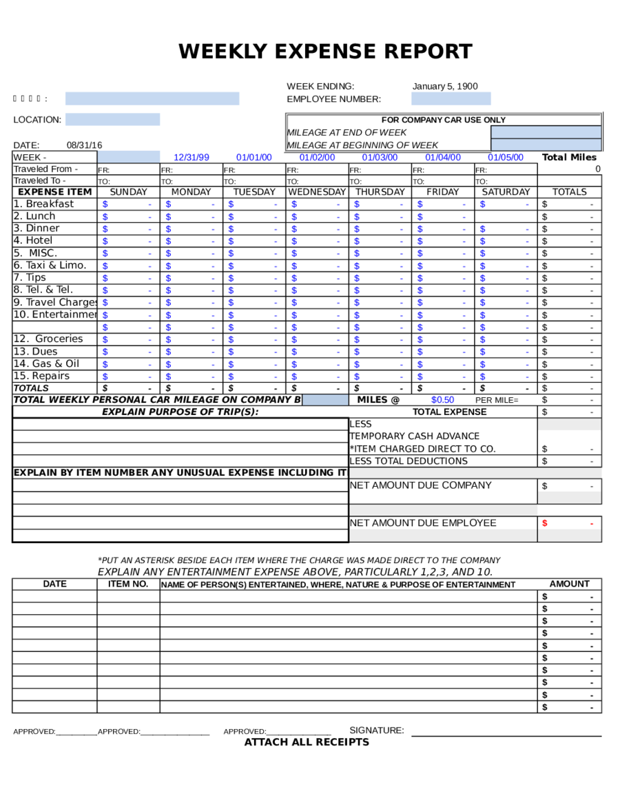 blank expense report template