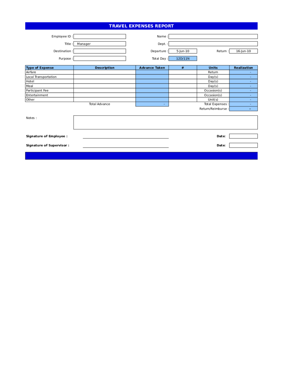 Monthly Expense Report Form