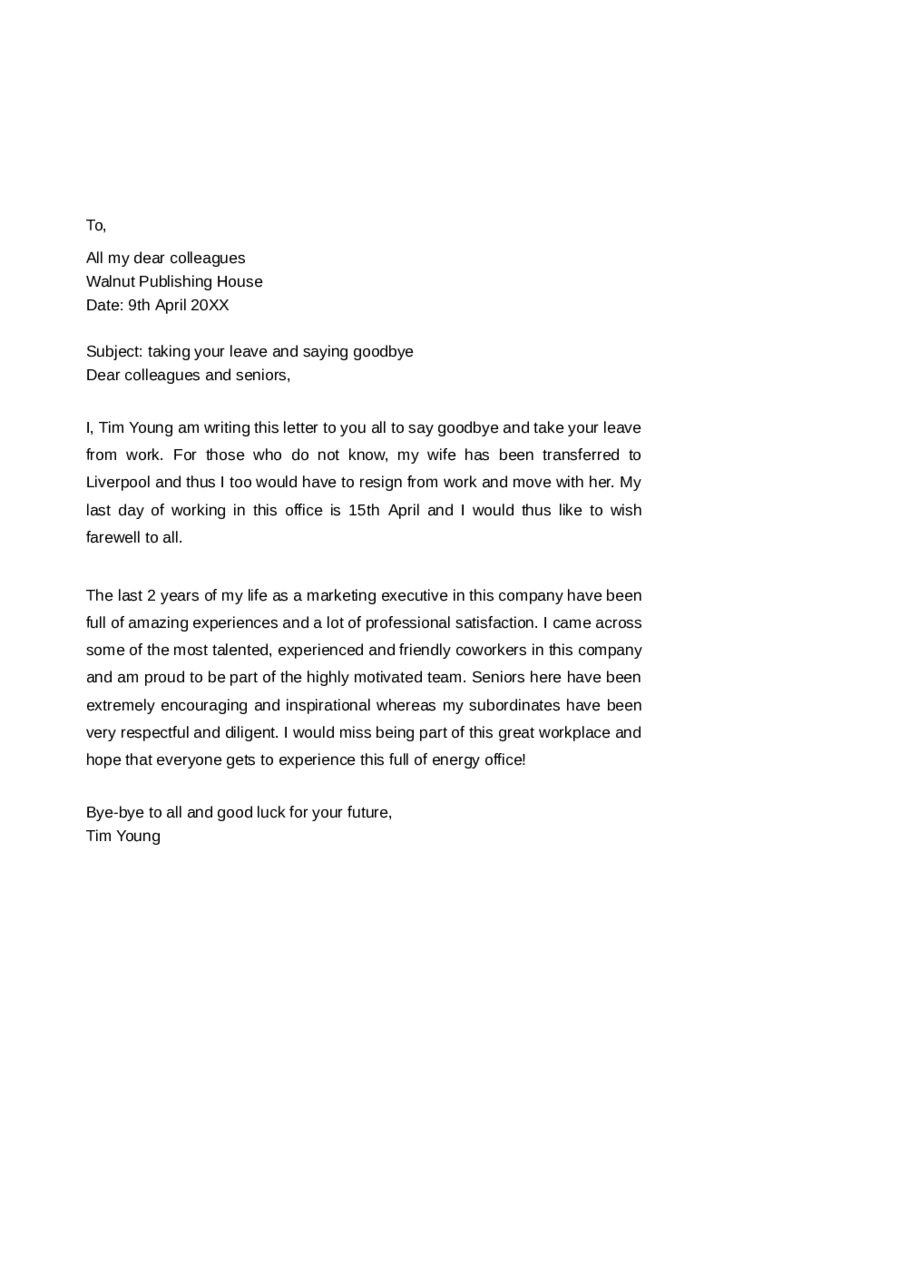 Farewell Letter To Colleagues Template