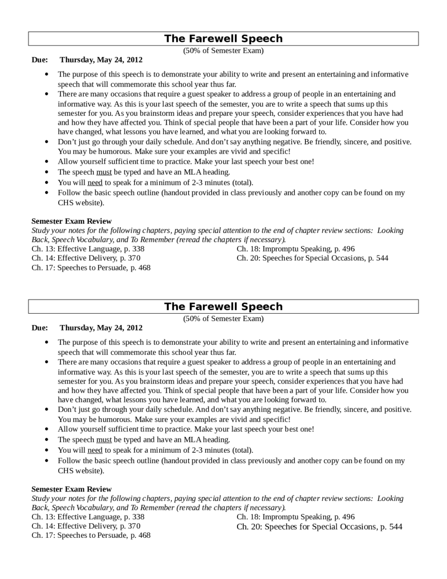 Farewell Speech Samples-Show and Tell Speech