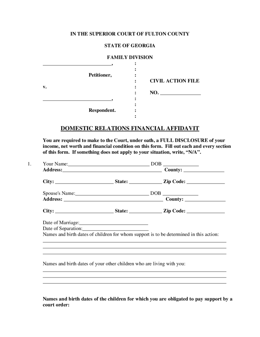 Domestic Relations Financial Affidavit