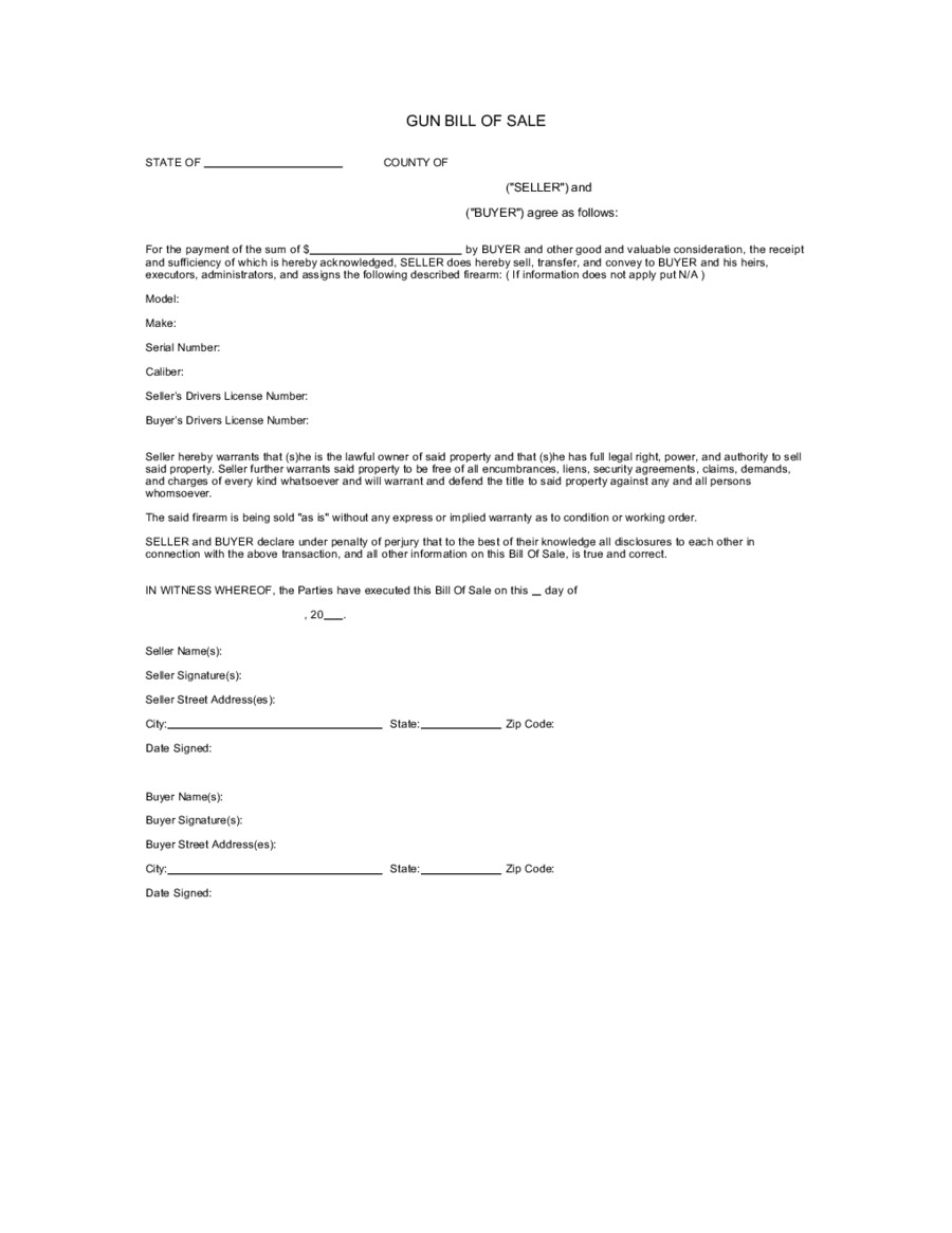 Bill Of Sale Form Firearm