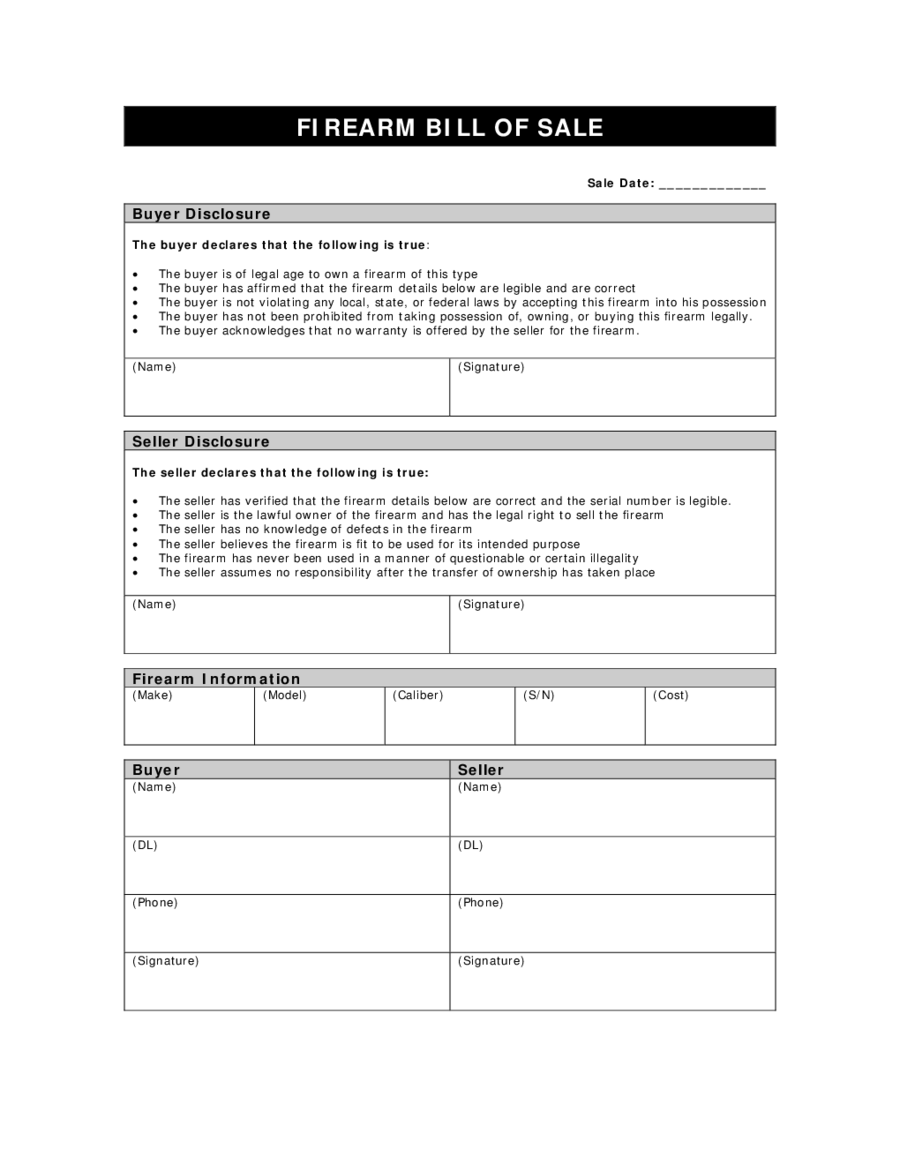 2022 firearm bill of sale form fillable printable pdf forms handypdf