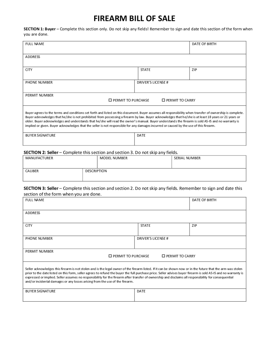 Firearm Bill of Sale Sample - Edit, Fill, Sign Online  Handypdf