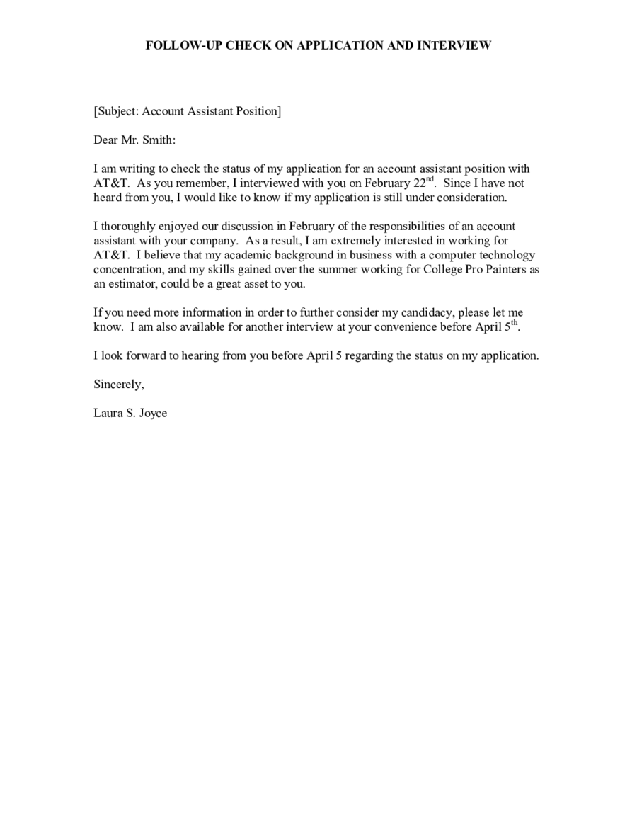 Follow Up Letter Template After Interview