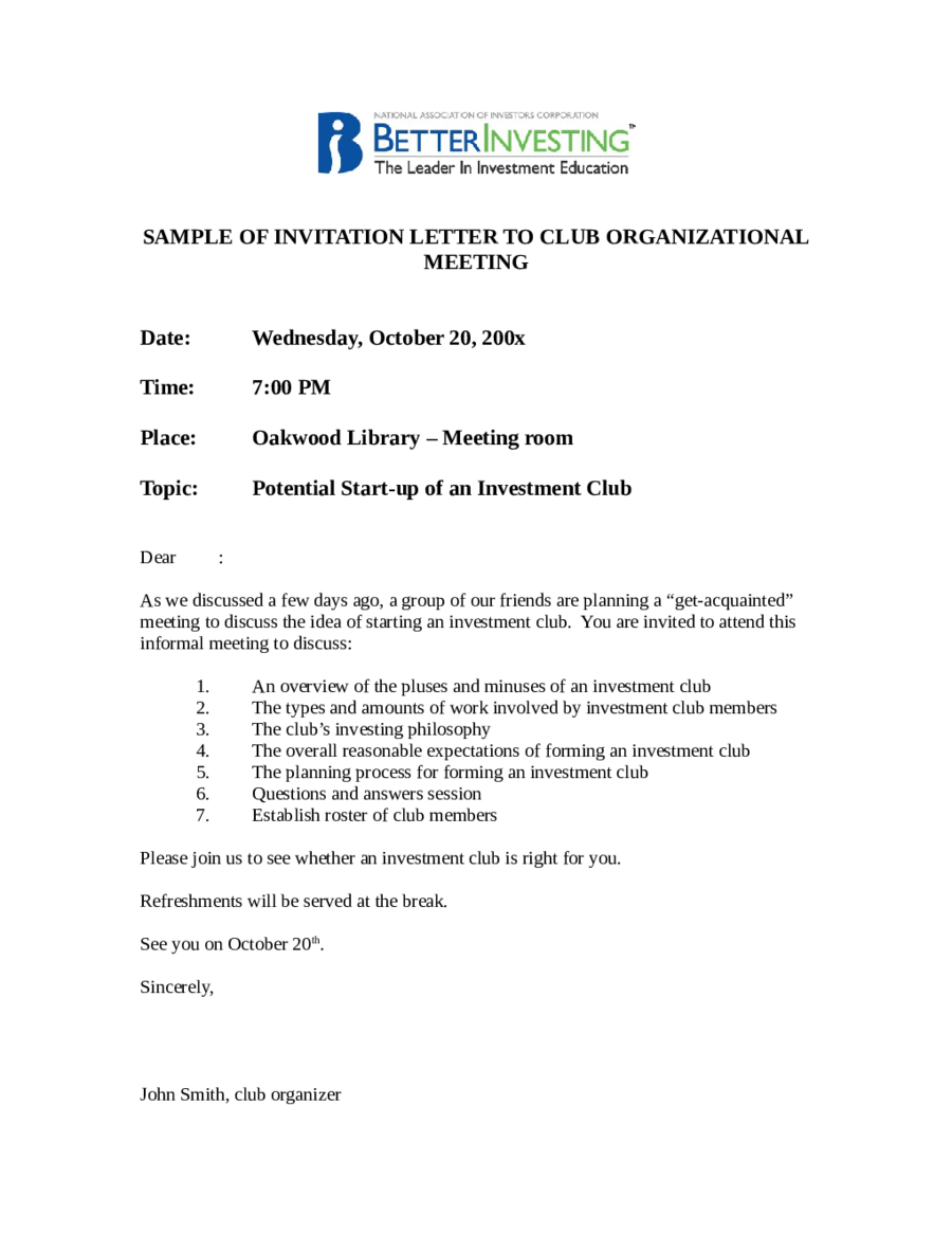 Formal Invitation For Meeting Sample Letter | Infoinvitation.co