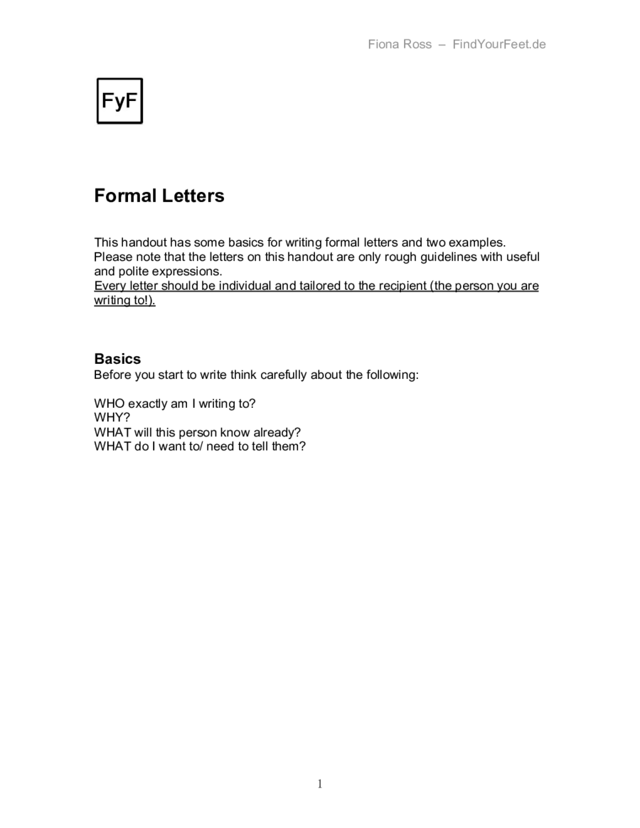 Formal Letter Format Template
