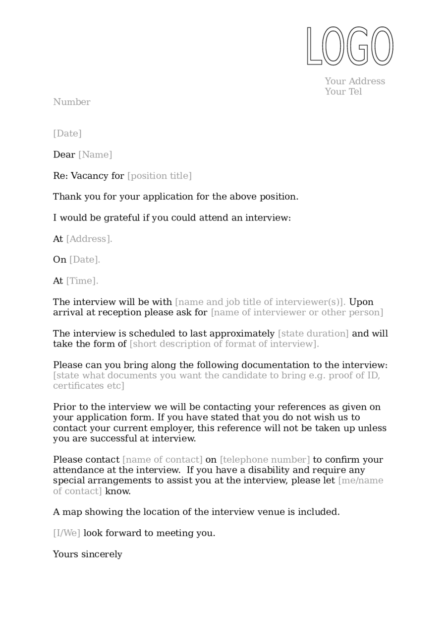 Letter of invitation to interview