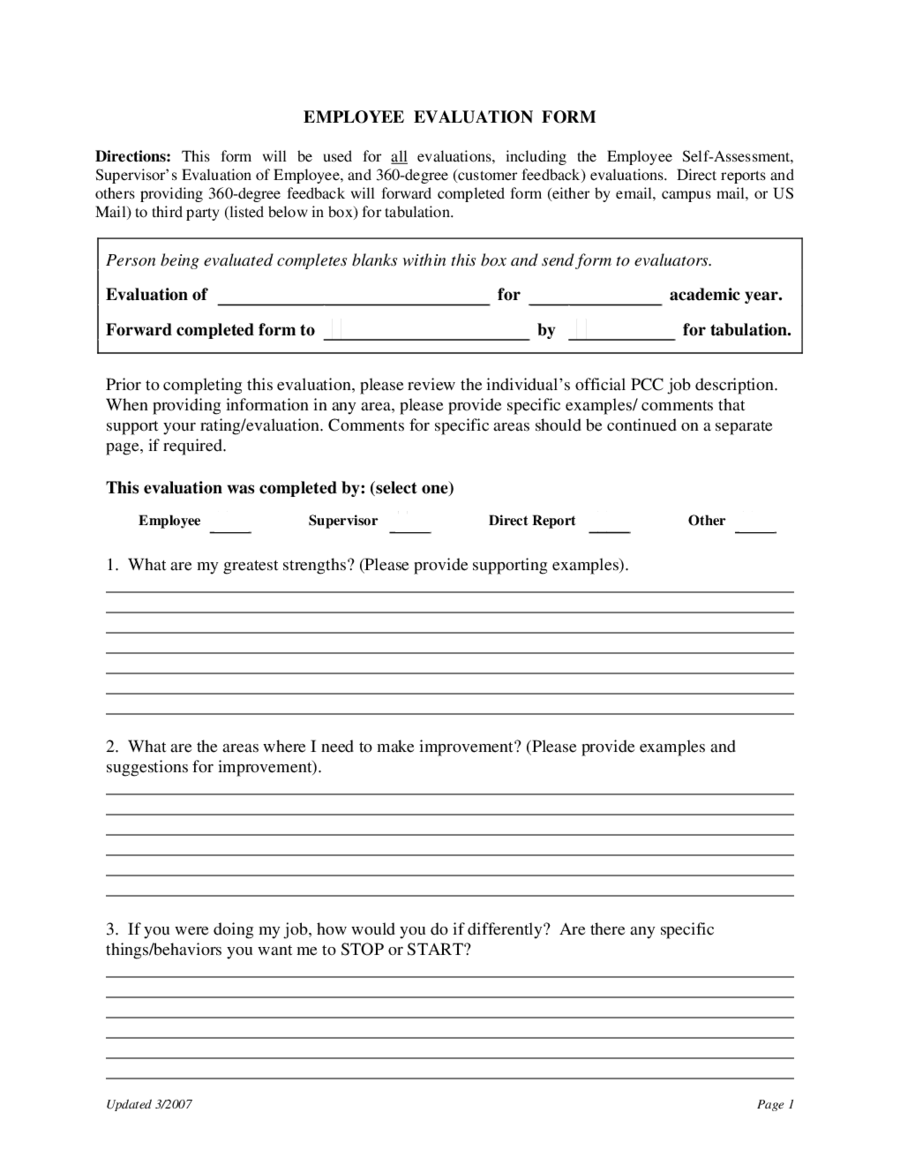 Employee Evaluation Form Fillable Printable PDF Forms Handypdf