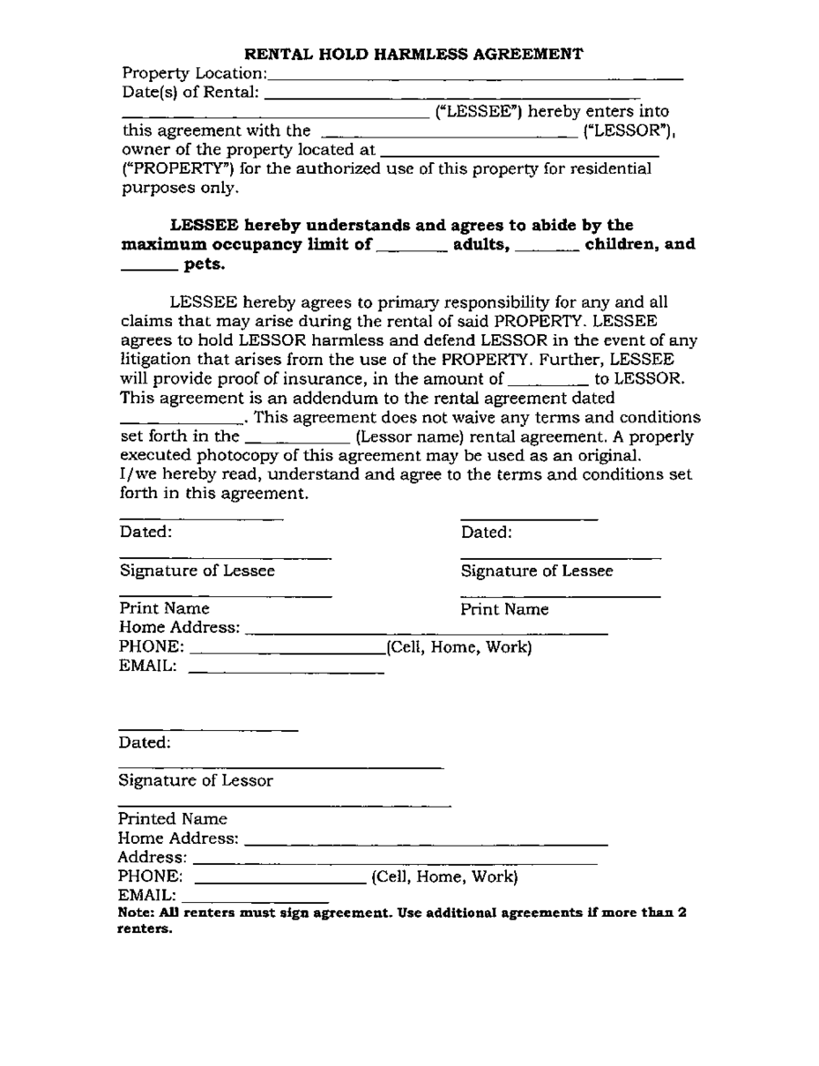 2024 Hold Harmless Agreement Fillable Printable PDF Forms Handypdf