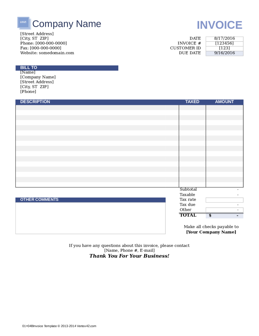 Free Invoice Template Printable