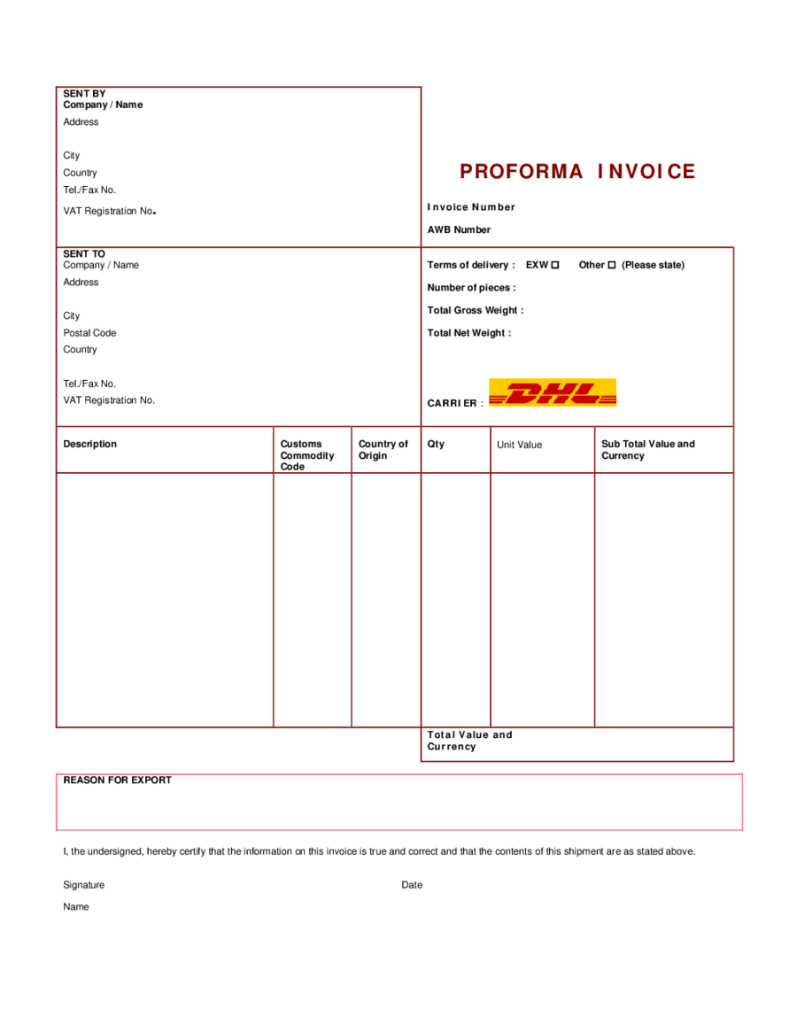 Free proforma invoice Sample