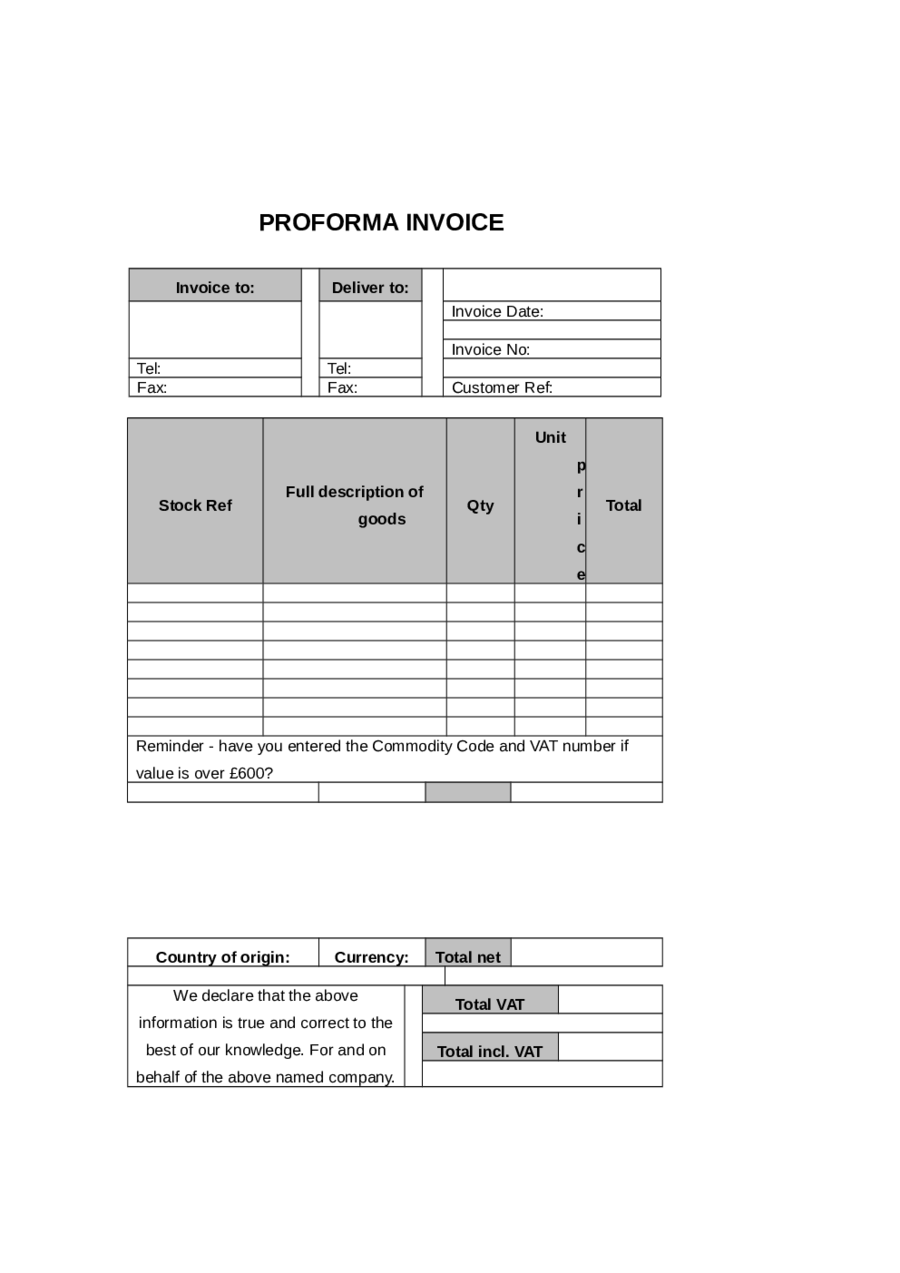 Free Proforma Invoice Template Word