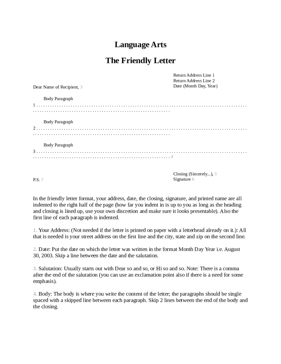 Friendly Letter Format pdf
