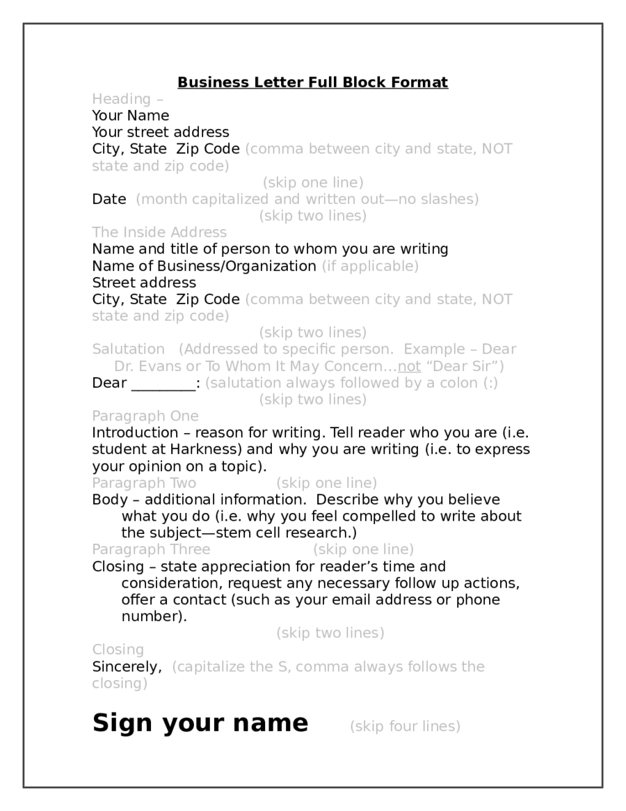 Block Style Business Letter Format Sample 4524