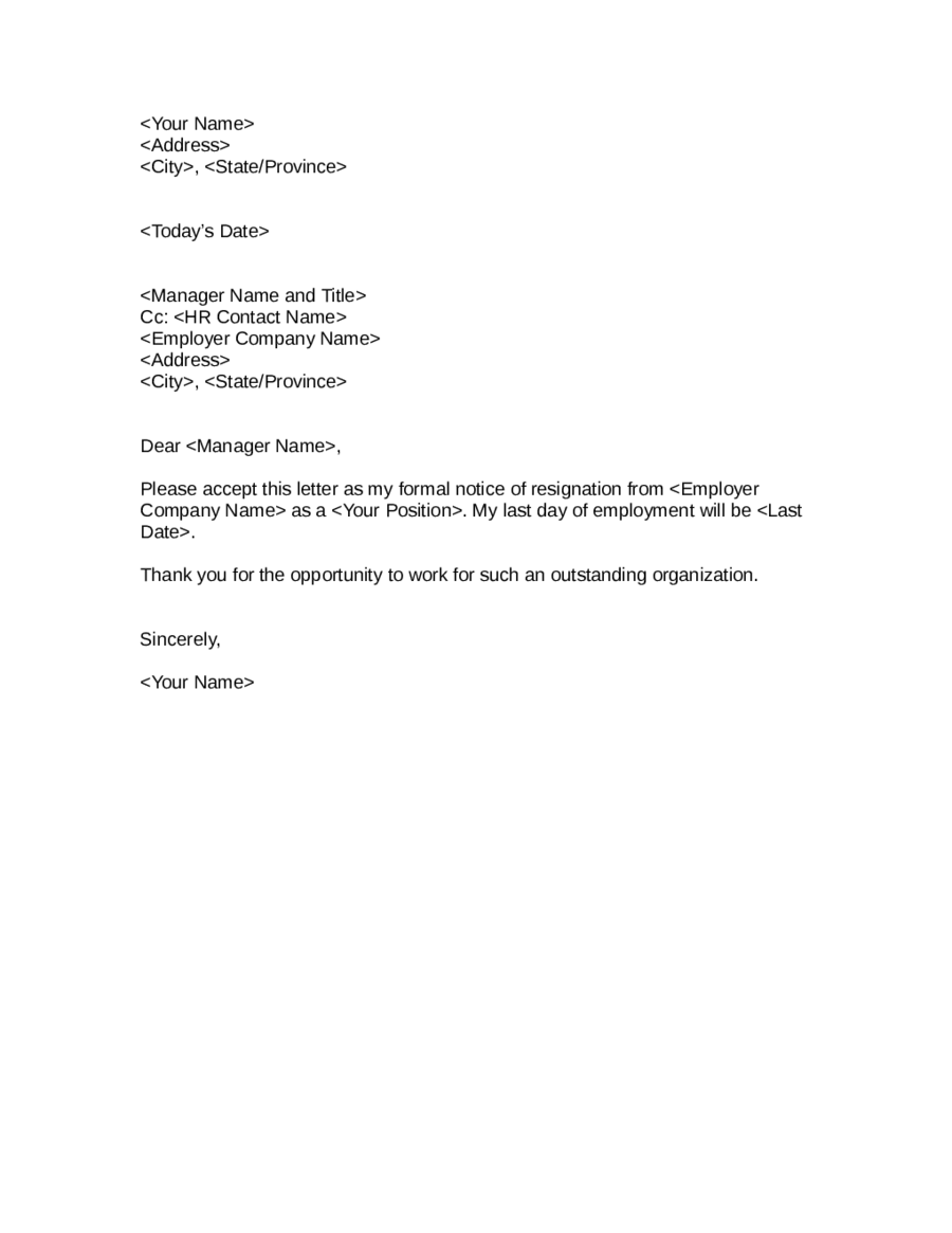 Two Weeks Resignation Letter Examples from handypdf.com