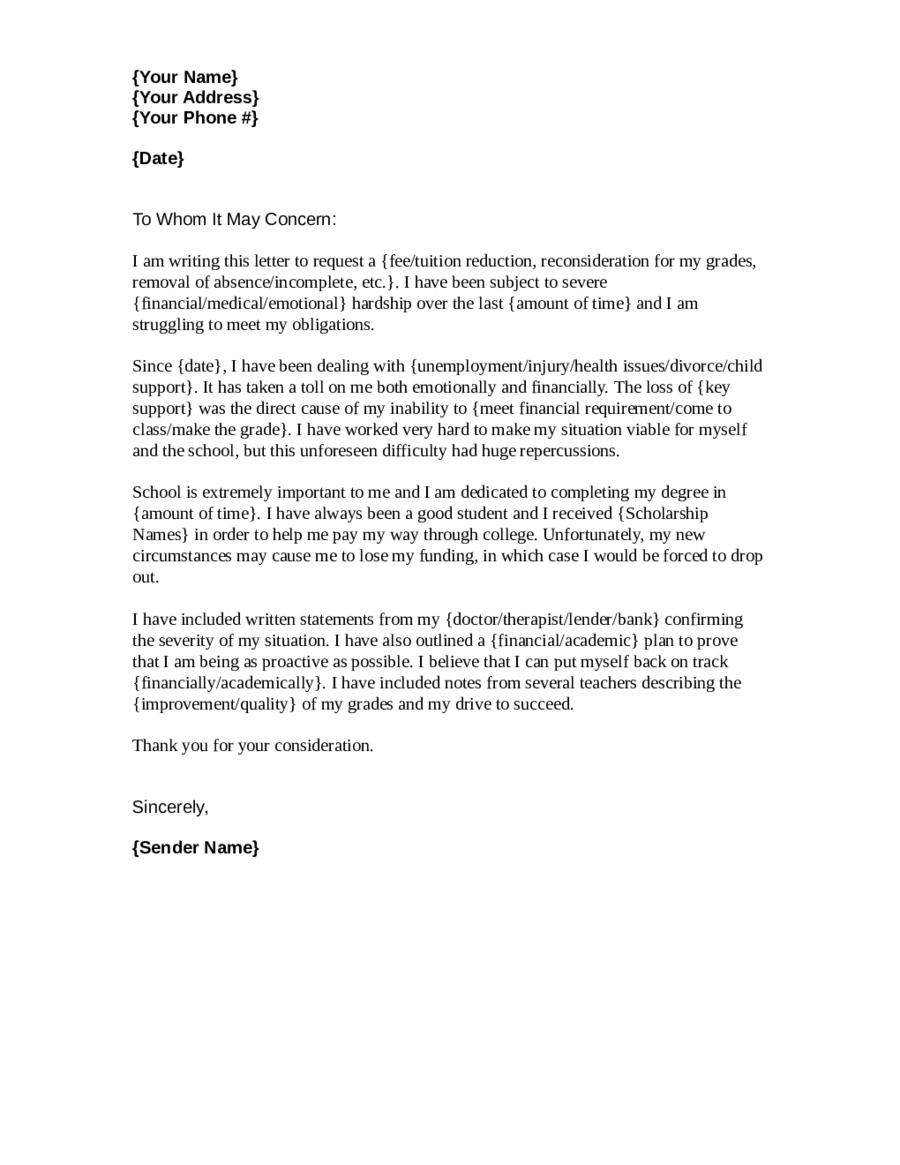 Hardship Letter for School Template - Edit, Fill, Sign Online