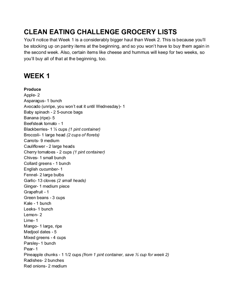 Healthy Grocery List-Clean Eating Challenge