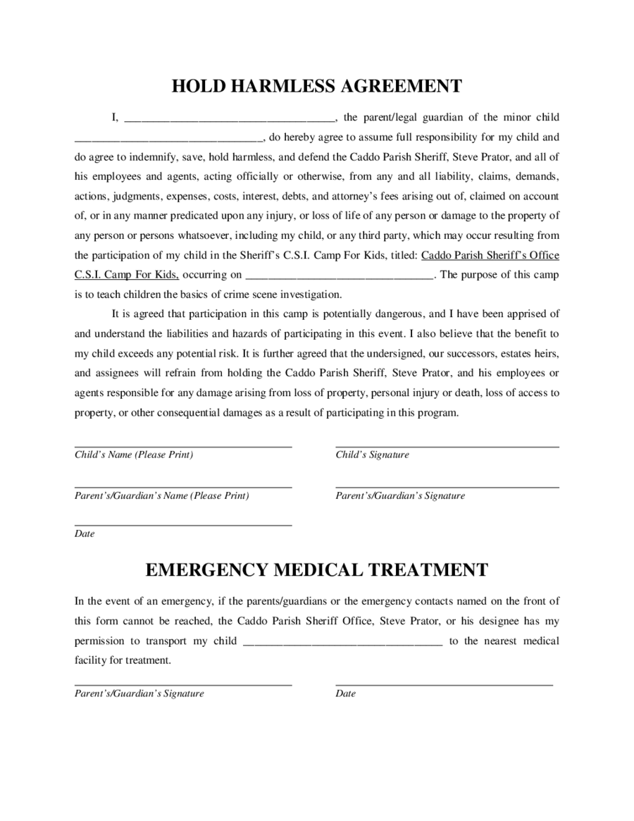 Hold Harmless Agreement Form Edit Fill Sign Online Handypdf