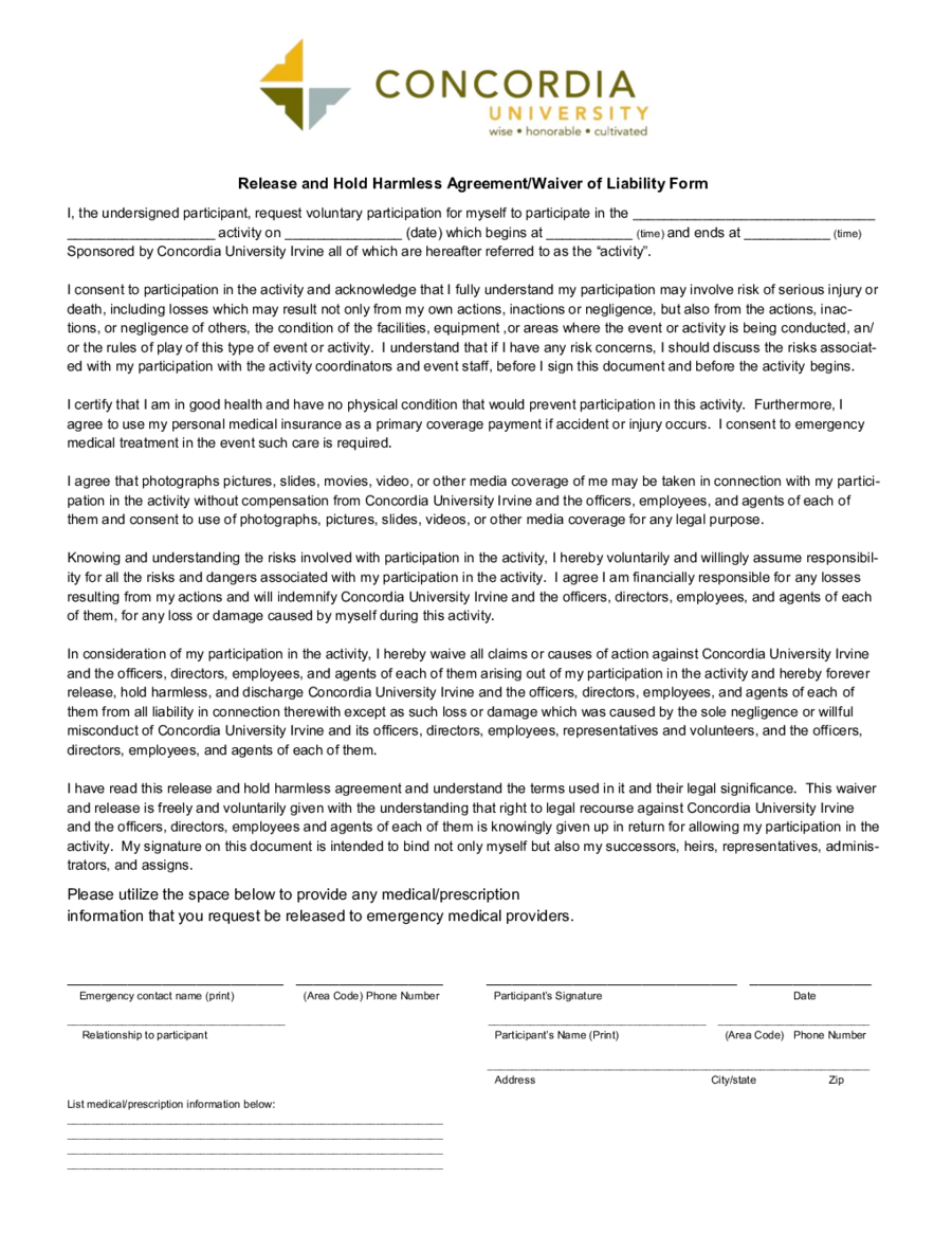 Hold Harmless Agreement pdf