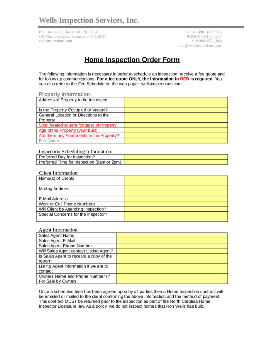 buyers response to home inspection form