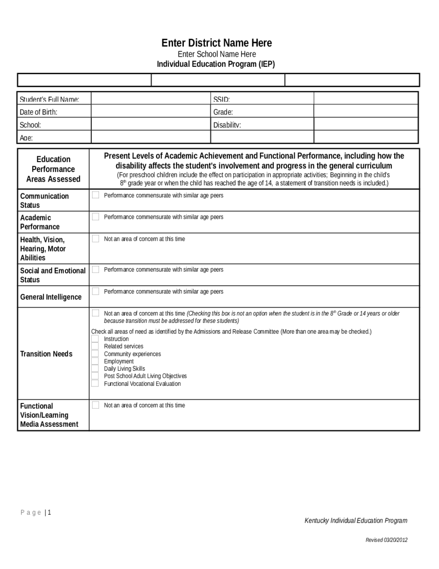 Blank Iep Template