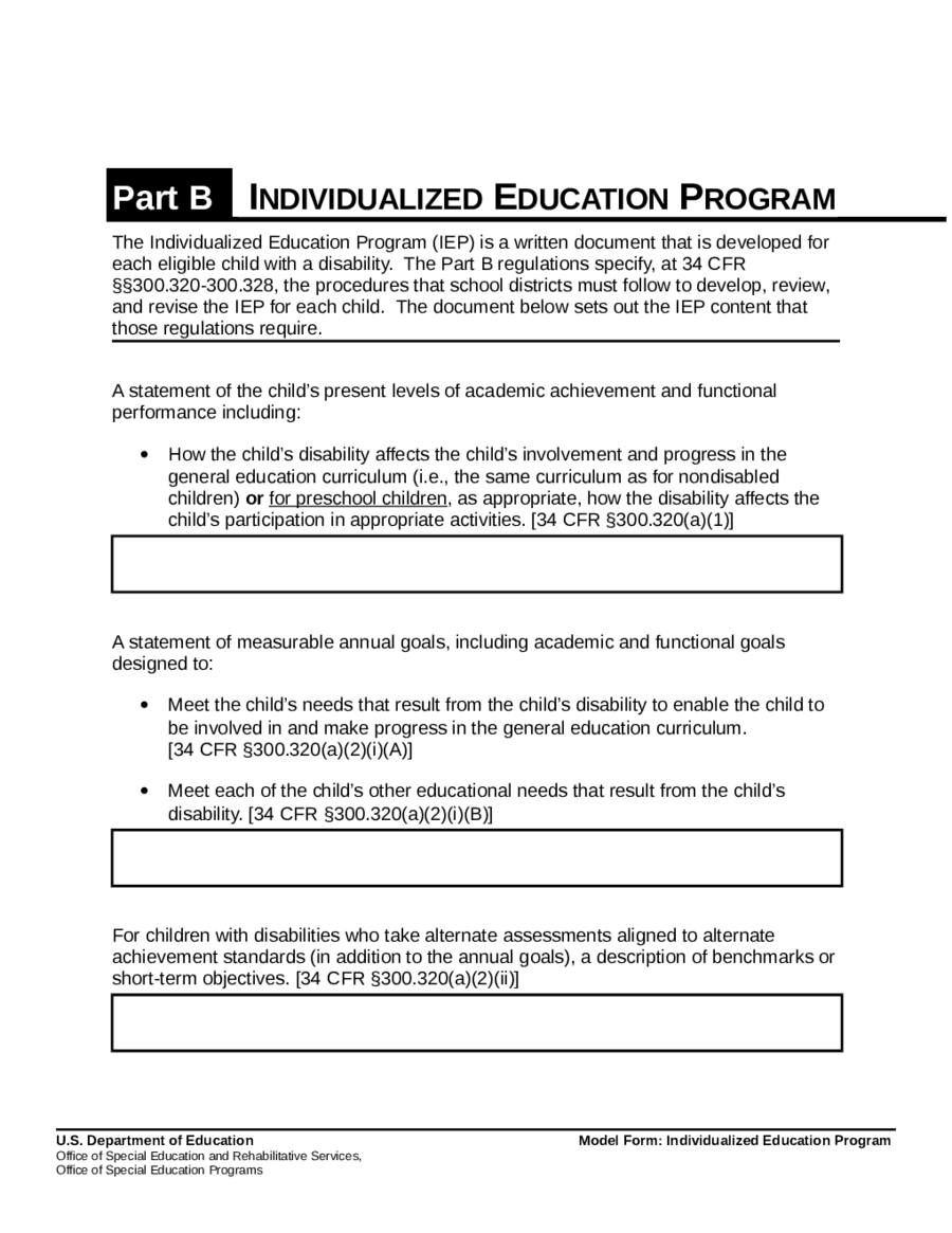 IDEA 2004 Model Form: Part B Individualized Education Program (MS Word)