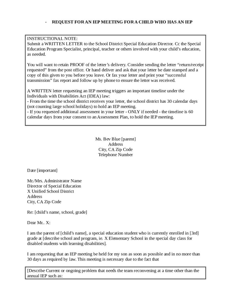 Sample Iep Request Letter