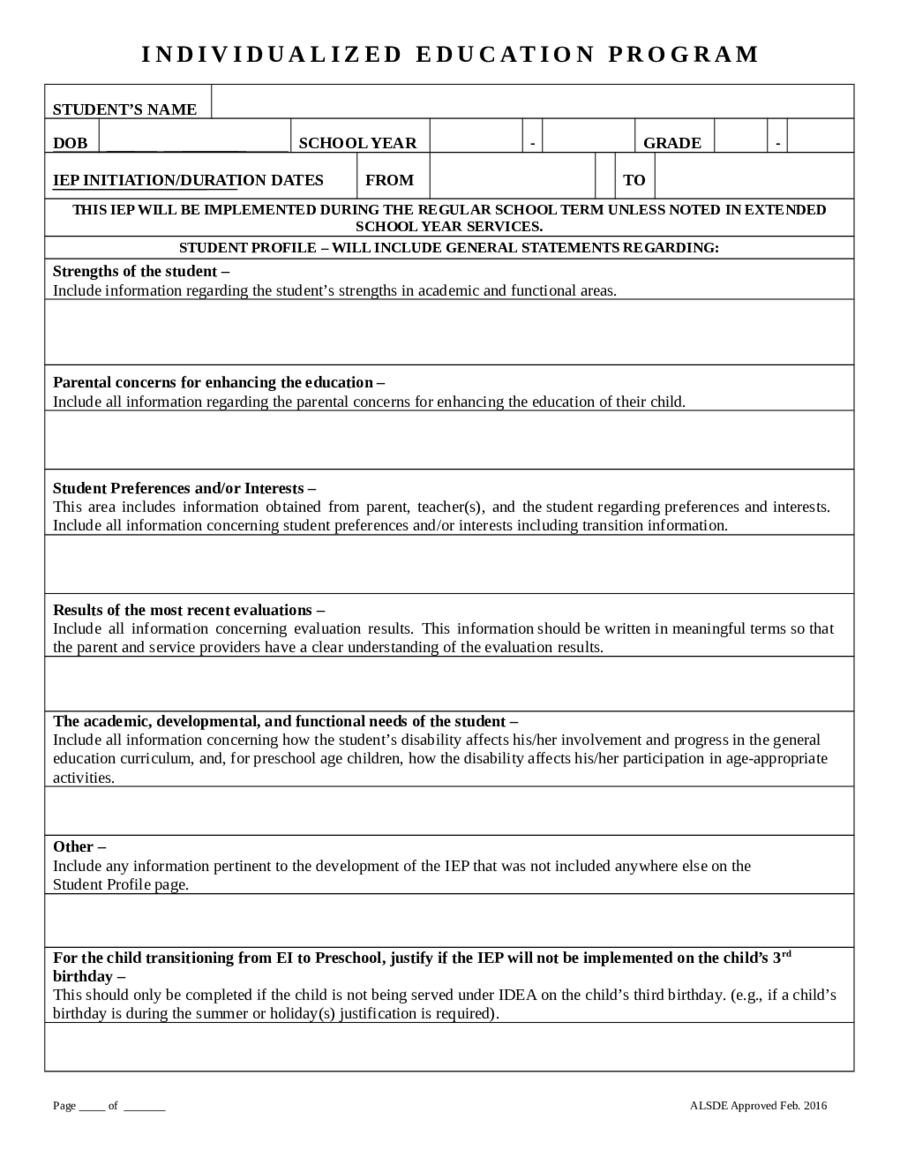 Individual Education Plan Sample Edit, Fill, Sign Online Handypdf