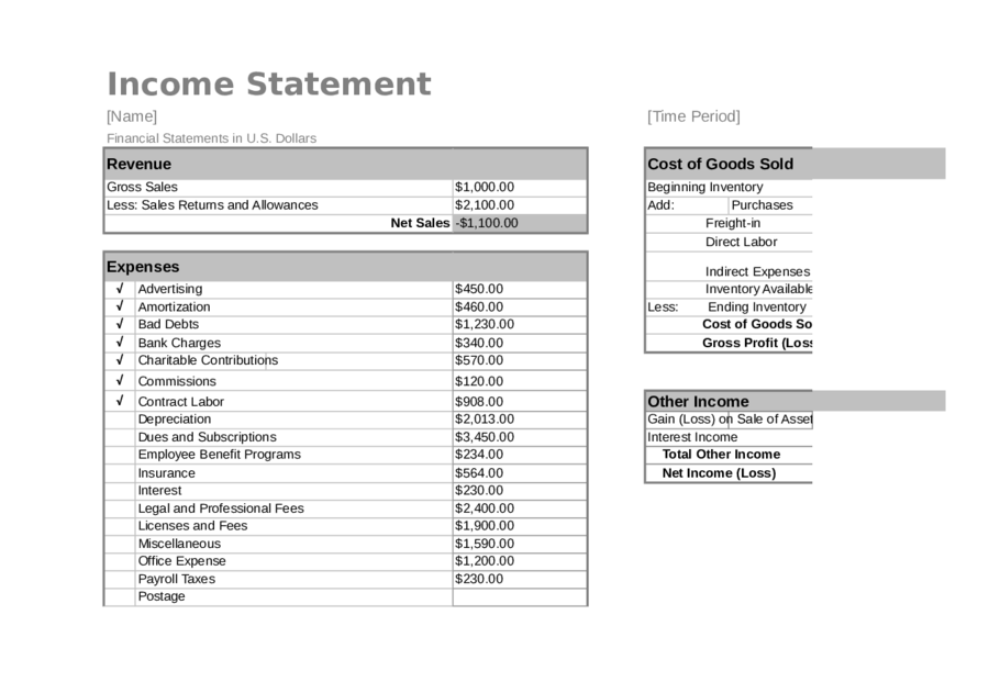 Income And Expense Statement Form