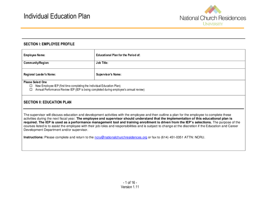 Individual education plan template