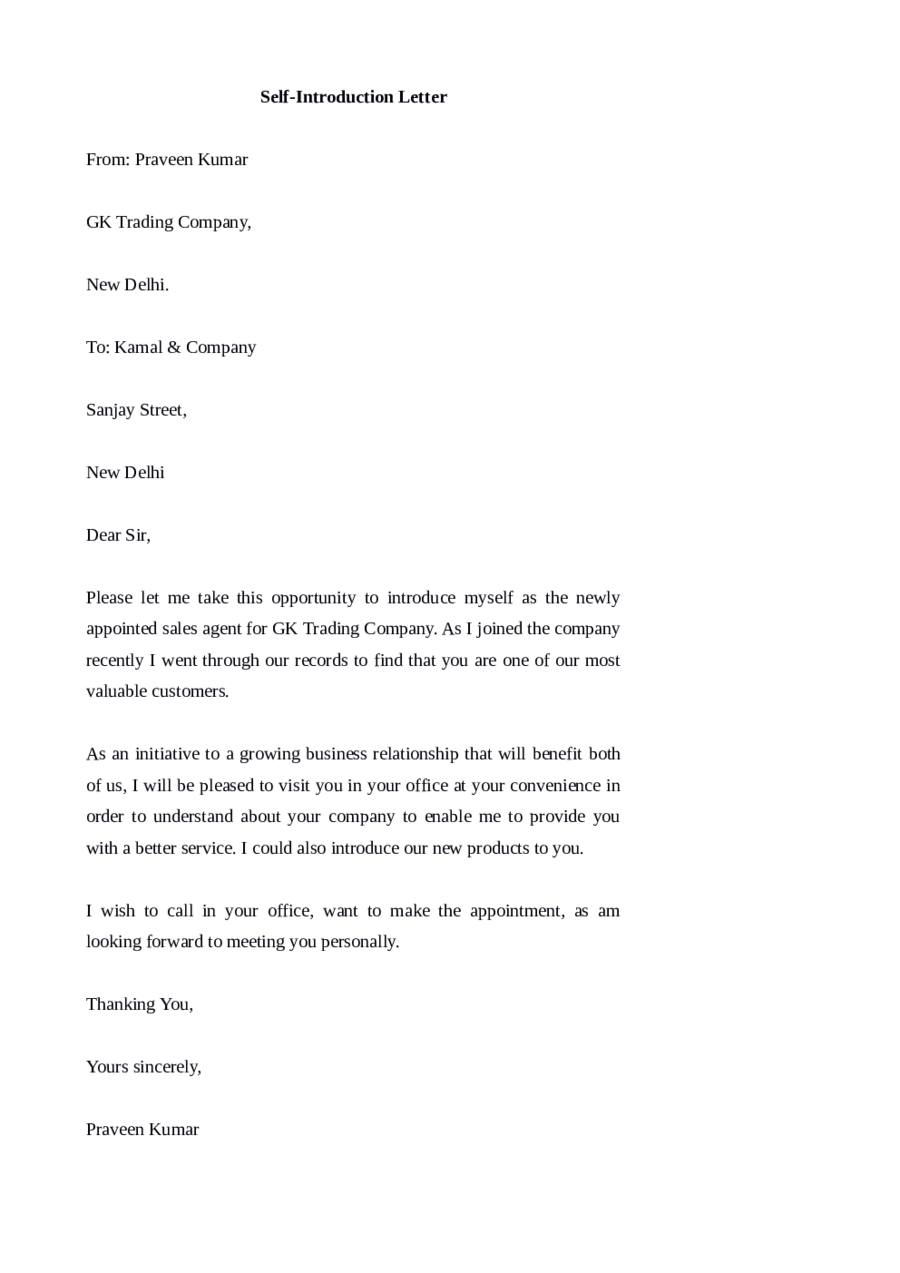 Sample Letter To Introduce Yourself To A Company Classles Democracy   Introduction Letter Format 0471531 