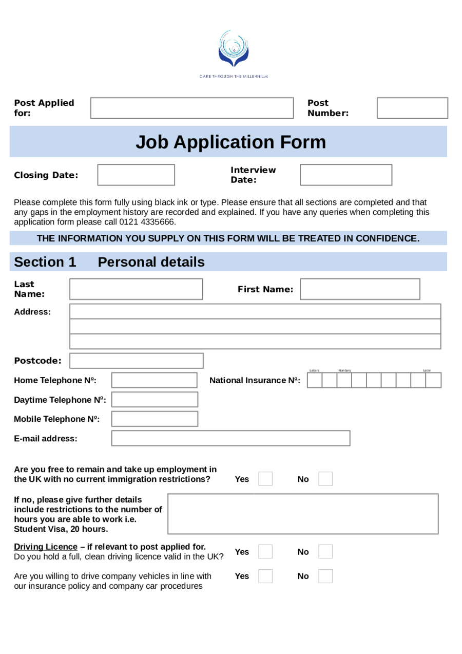 job application form template edit fill sign online handypdf