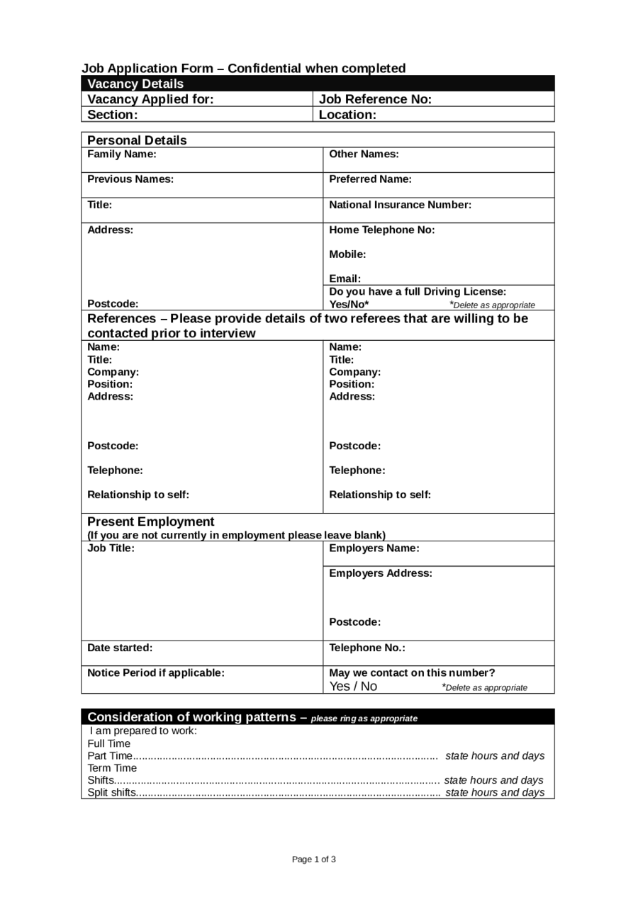 Job Application Form-Confidential when completed