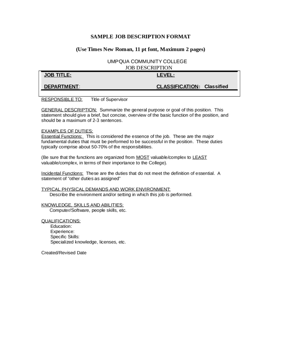 Job Description Template